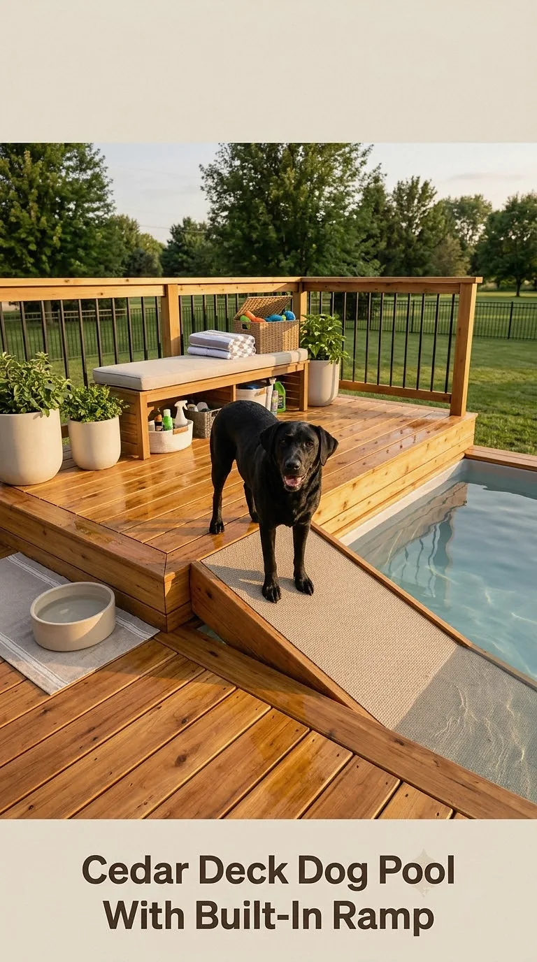 Cedar Deck Dog Pool With Built-In Ramp