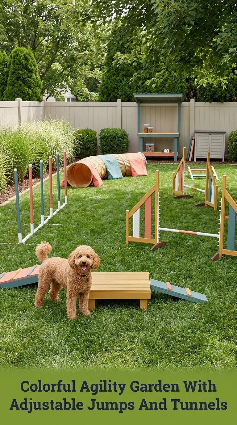 Colorful Agility Garden With Adjustable Jumps And Tunnels