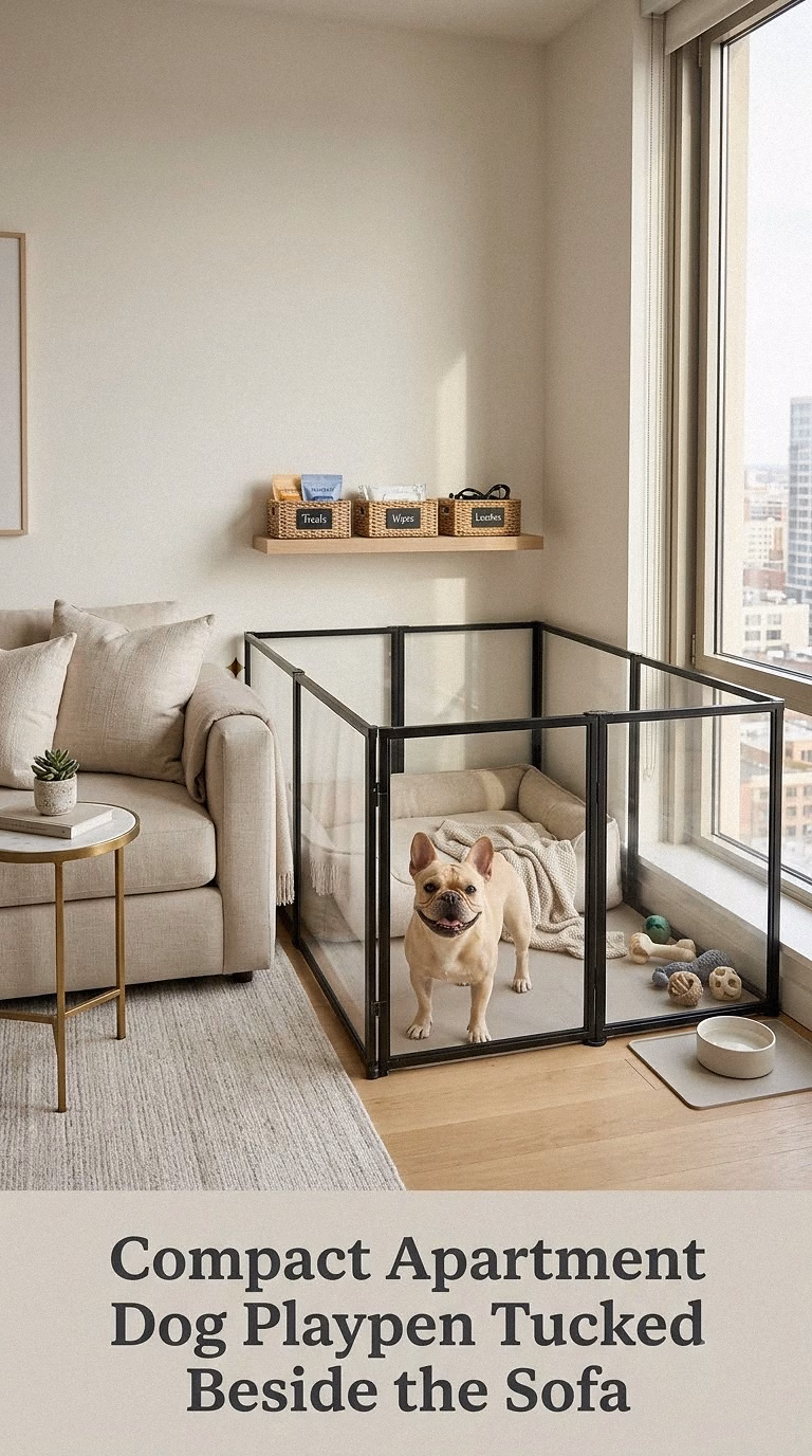 Compact Apartment Dog Playpen Tucked Beside the Sofa
