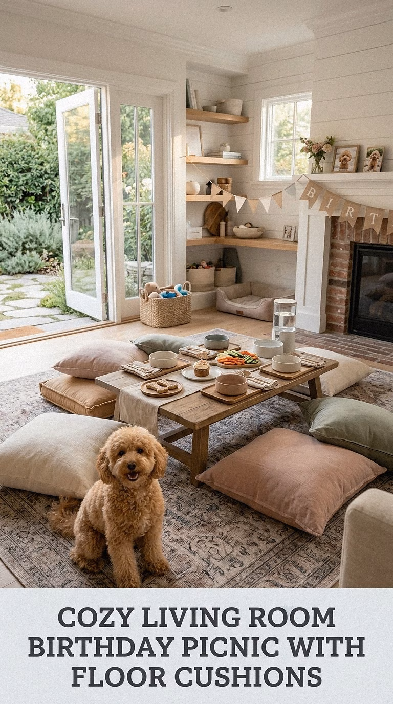 Cozy Living Room Birthday Picnic With Floor Cushions