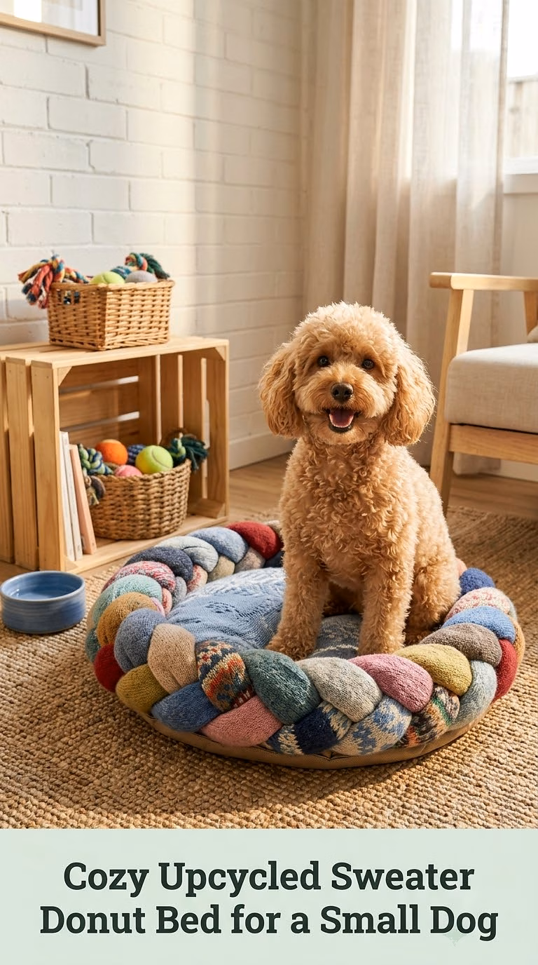 Cozy Upcycled Sweater Donut Bed for a Small Dog