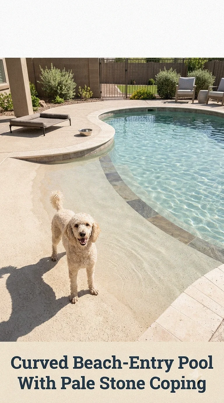 Curved Beach-Entry Pool With Pale Stone Coping