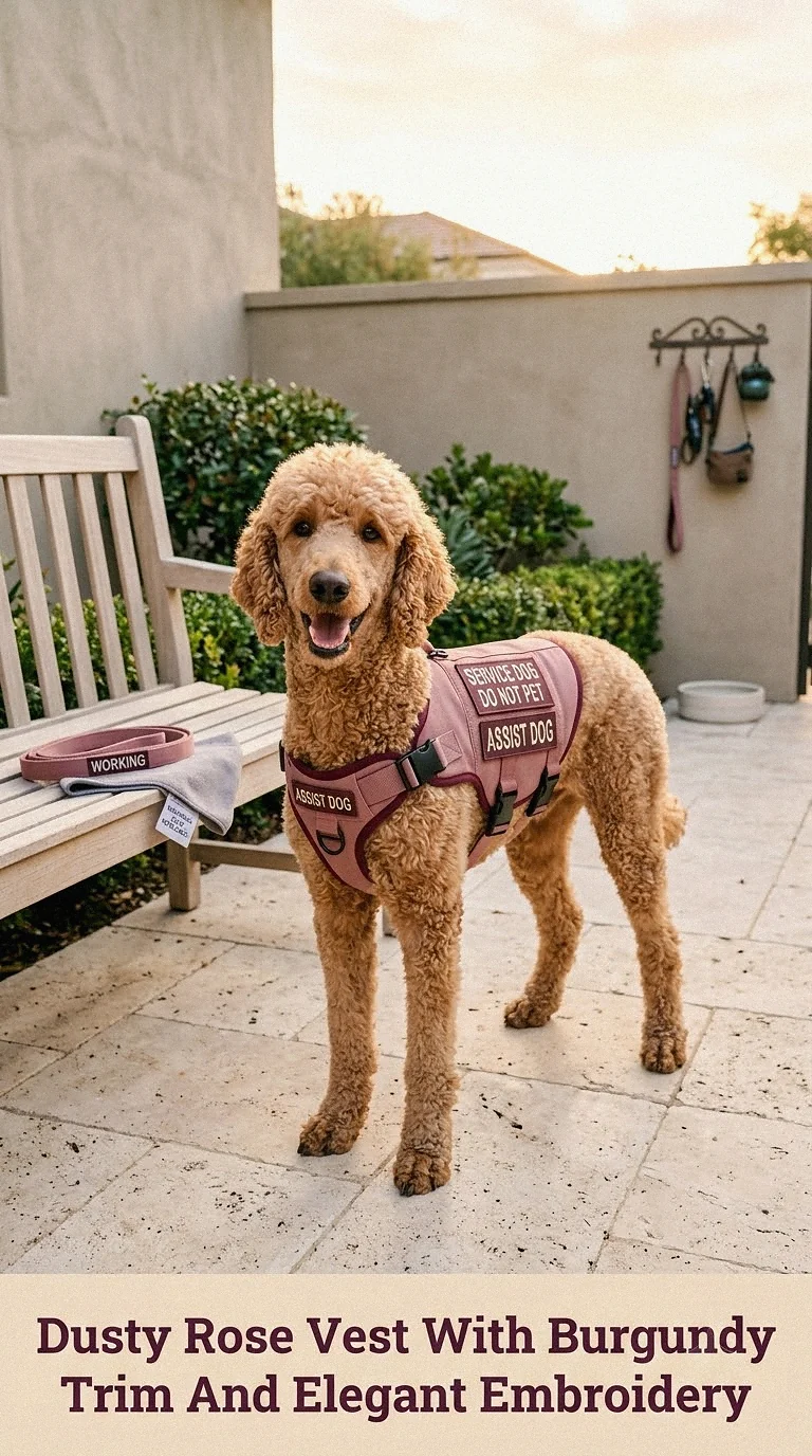 Dusty Rose Vest With Burgundy Trim And Elegant Embroidery