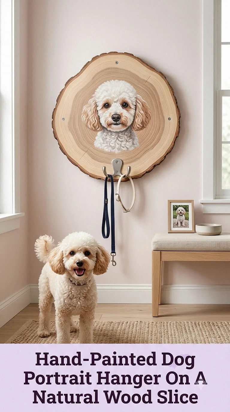 Hand-Painted Dog Portrait Hanger On A Natural Wood Slice