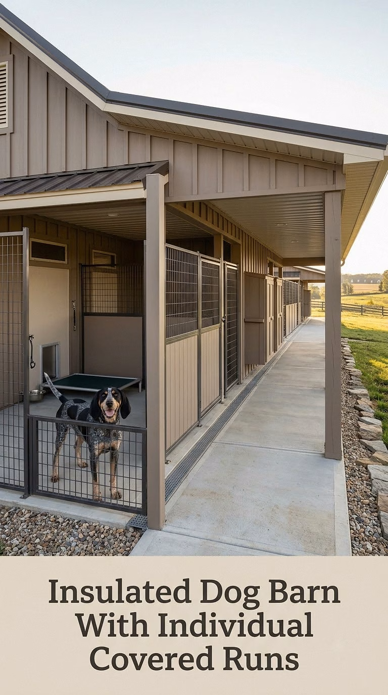 Insulated Dog Barn With Individual Covered Runs