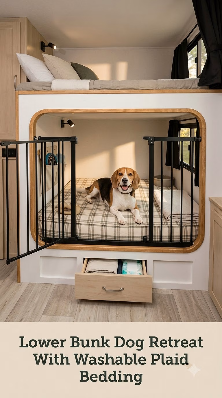 Lower Bunk Dog Retreat With Washable Plaid Bedding