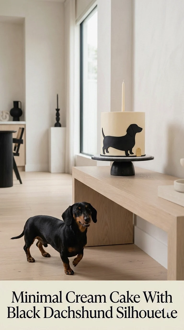 Minimal Cream Cake With Black Dachshund Silhouette
