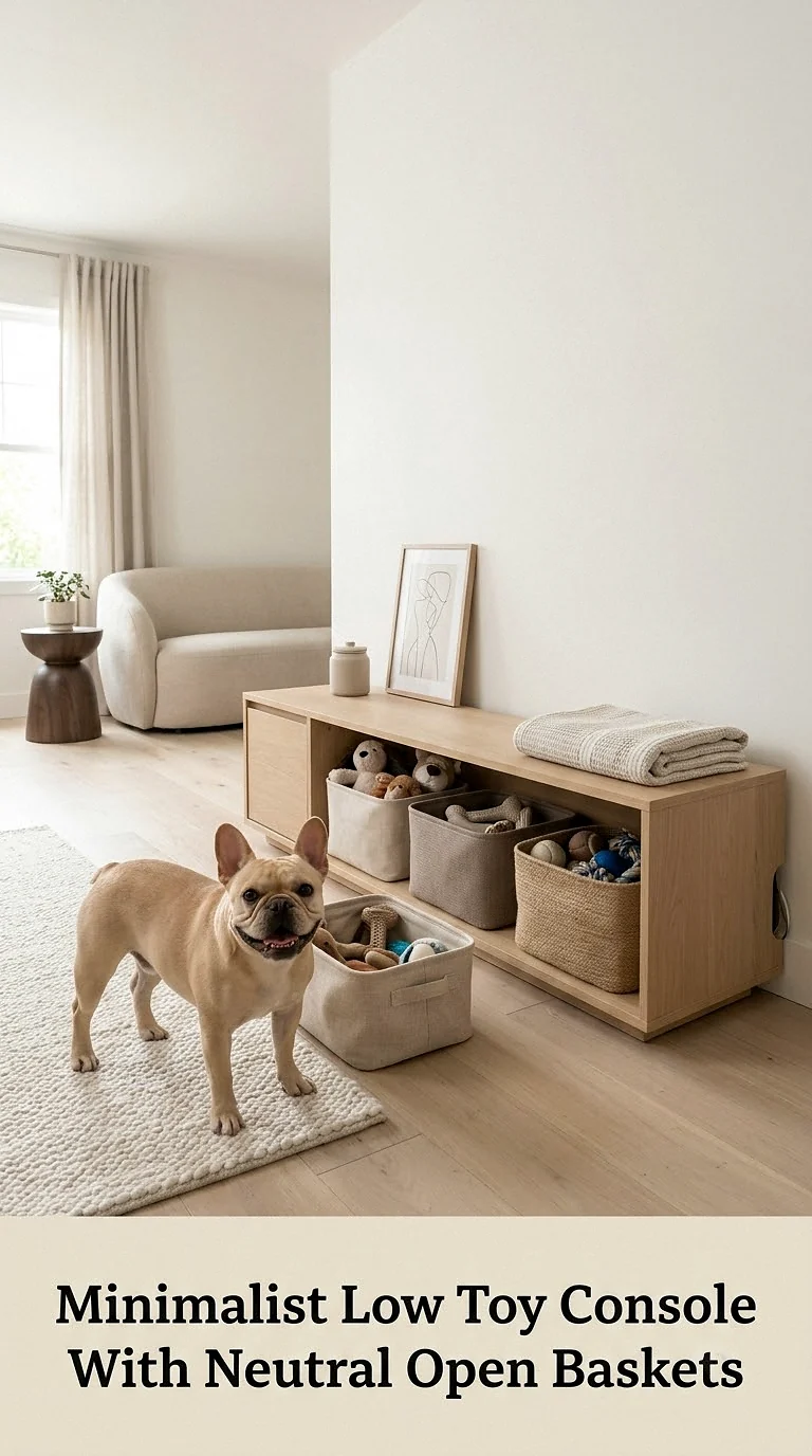 Minimalist Low Toy Console With Neutral Open Baskets