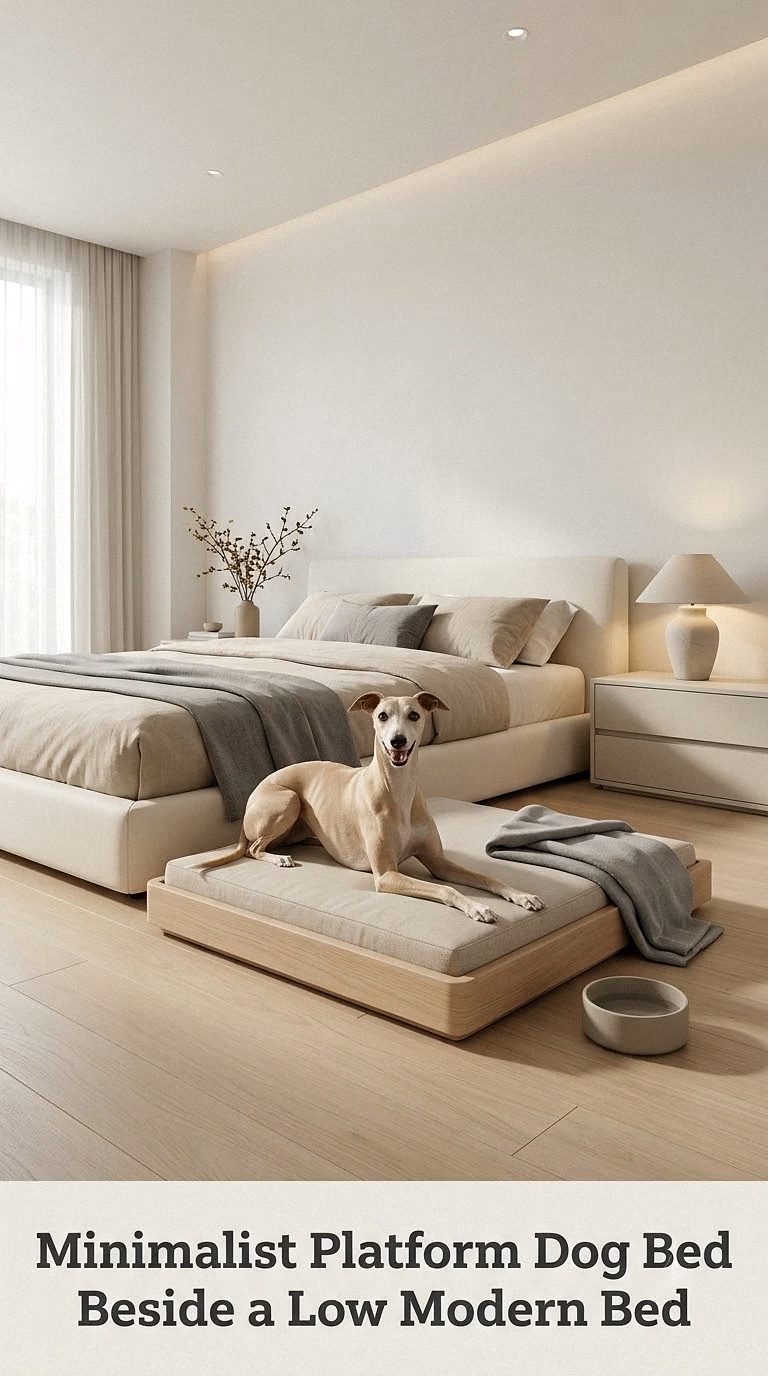 Minimalist Platform Dog Bed Beside a Low Modern Bed