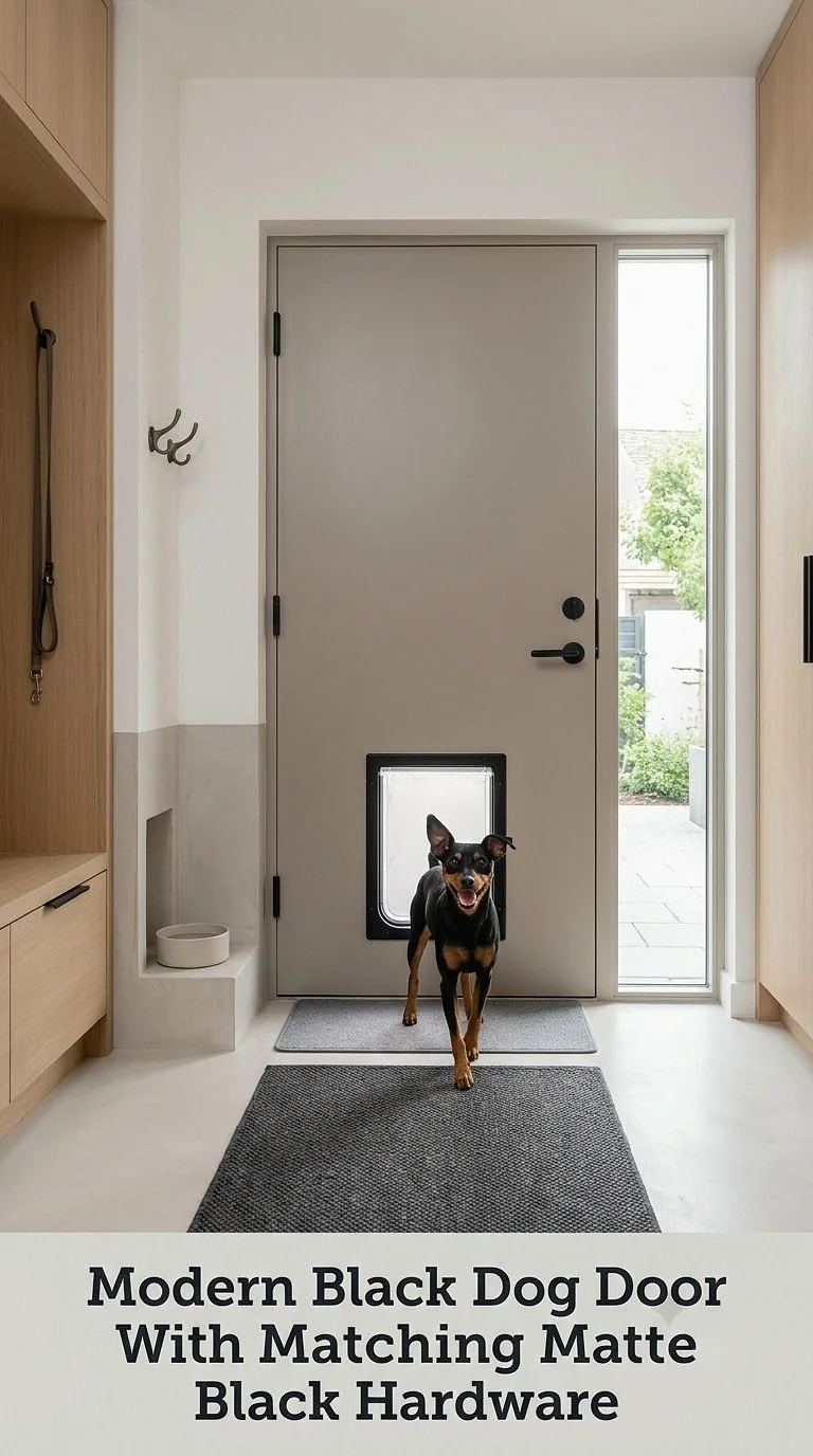 Modern Black Dog Door With Matching Matte Black Hardware