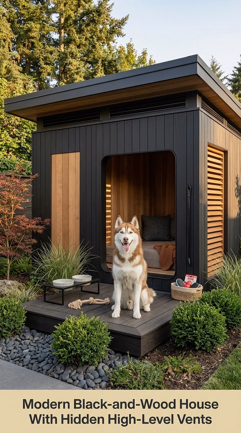 4. Modern Black-and-Wood House With Hidden High-Level Vents