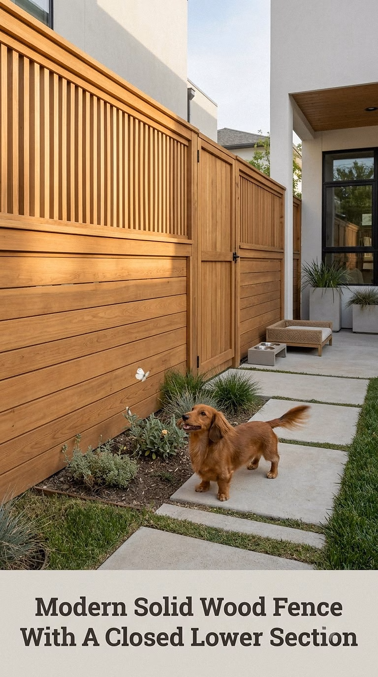 Modern Solid Wood Fence With A Closed Lower Section
