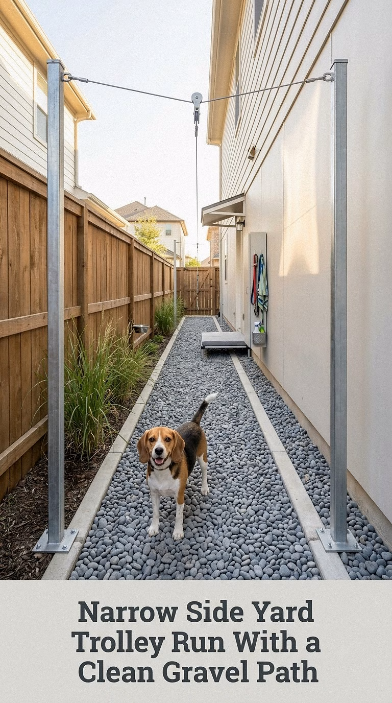 Narrow Side Yard Trolley Run With a Clean Gravel Path
