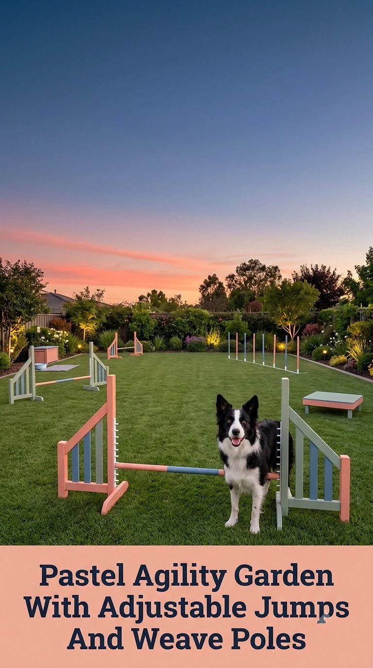 Pastel Agility Garden With Adjustable Jumps And Weave Poles