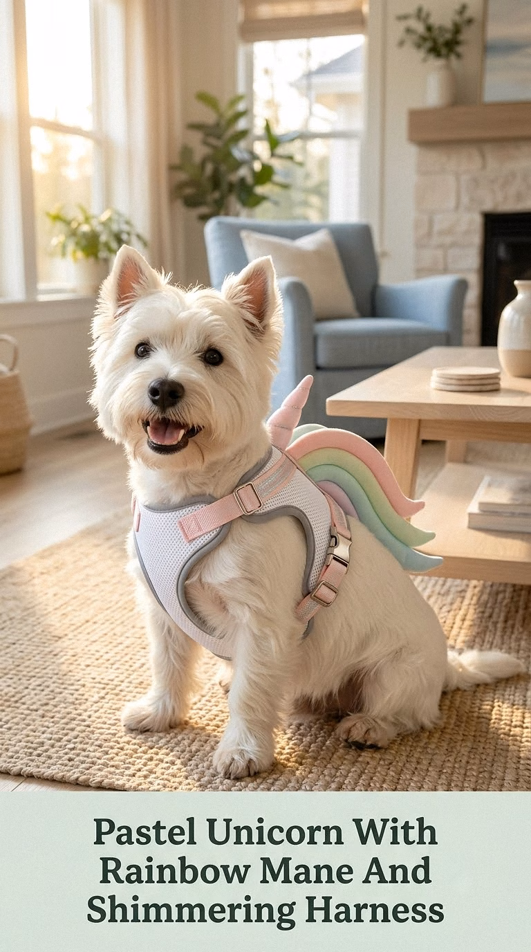 Pastel Unicorn With Rainbow Mane And Shimmering Harness