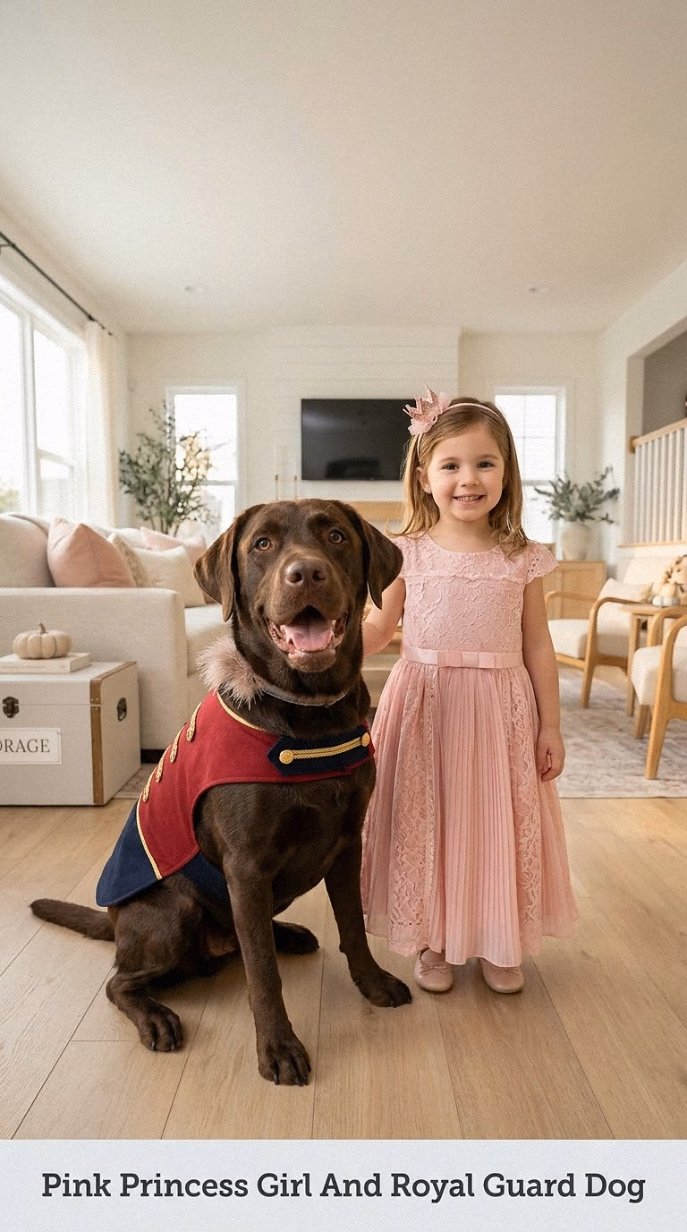 Pink Princess Girl And Royal Guard Dog