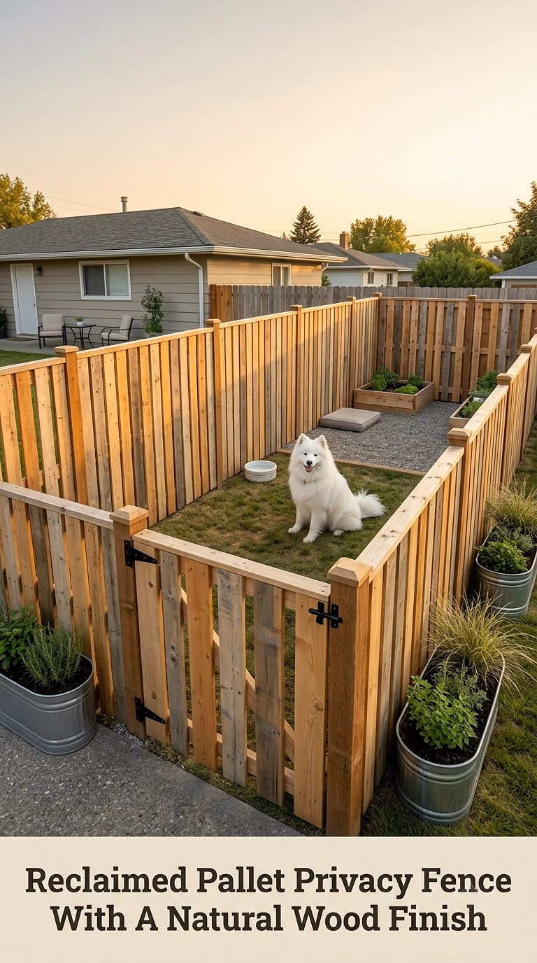 Reclaimed Pallet Privacy Fence With A Natural Wood Finish