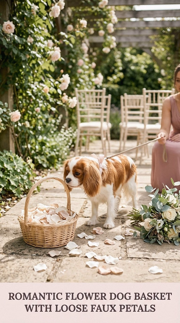 Romantic Flower Dog Basket With Loose Faux Petals