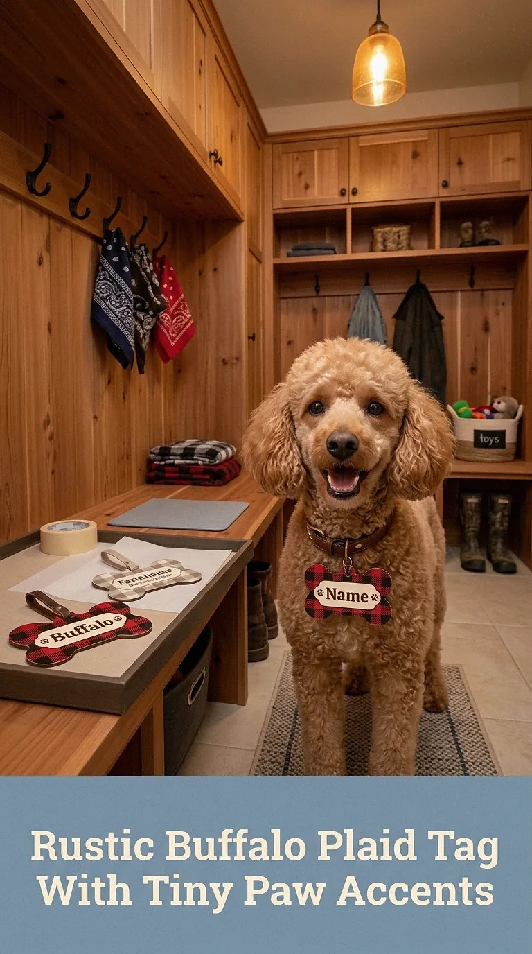 Rustic Buffalo Plaid Tag With Tiny Paw Accents