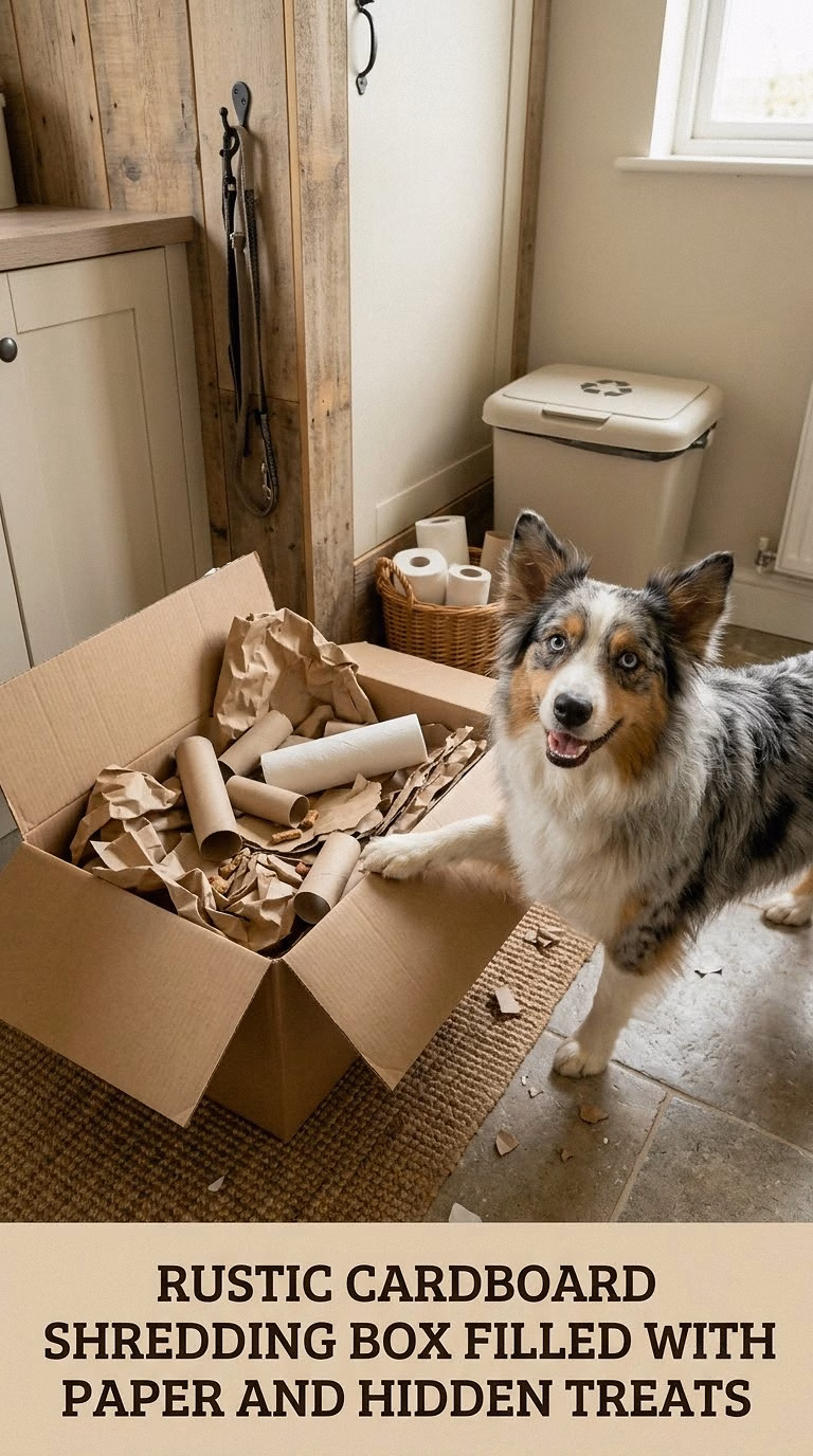Rustic Cardboard Shredding Box Filled With Paper And Hidden Treats
