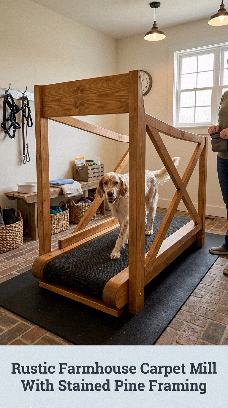 Rustic Farmhouse Carpet Mill With Stained Pine Framing