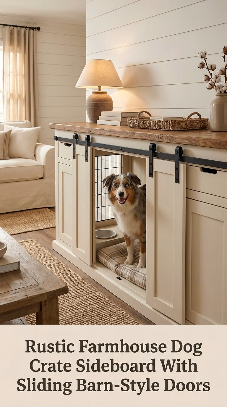 Rustic Farmhouse Dog Crate Sideboard With Sliding Barn-Style Doors