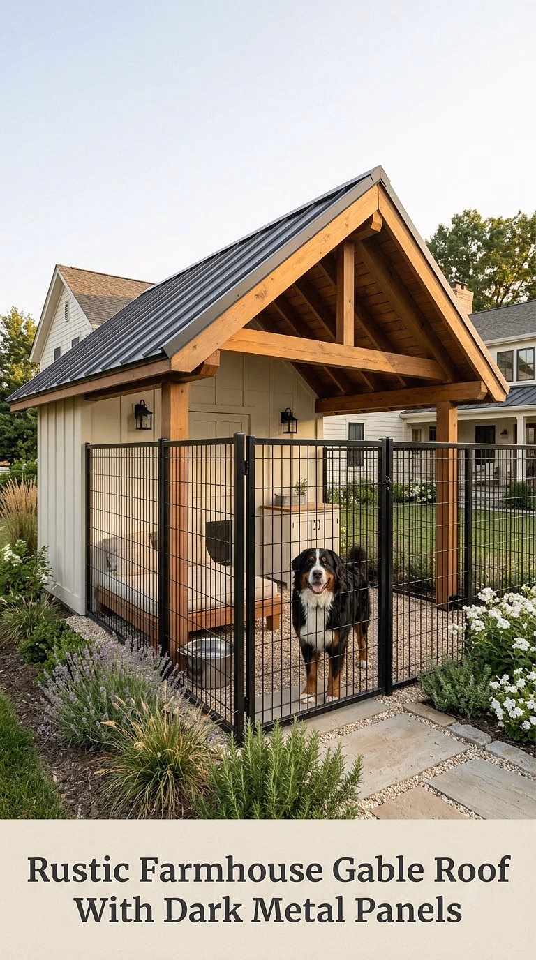 Rustic Farmhouse Gable Roof With Dark Metal Panels