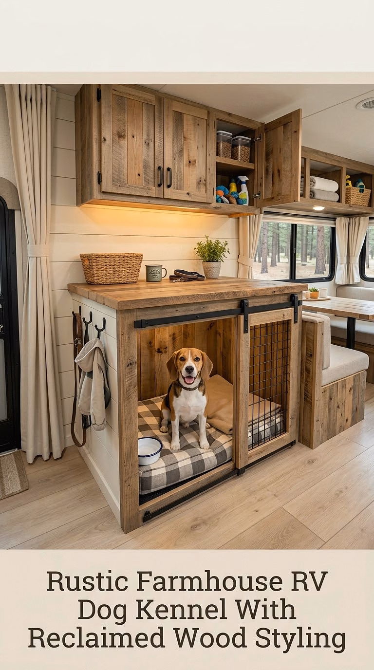 Rustic Farmhouse RV Dog Kennel With Reclaimed Wood Styling