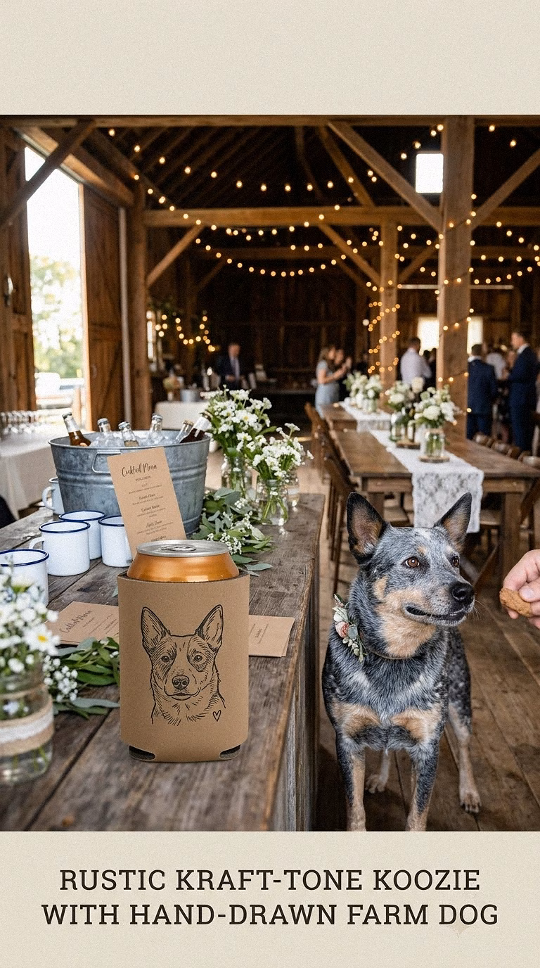 Rustic Kraft-Tone Koozie With Hand-Drawn Farm Dog