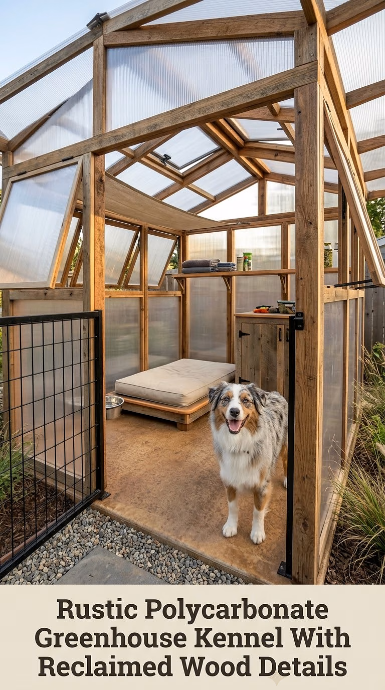 Rustic Polycarbonate Greenhouse Kennel With Reclaimed Wood Details