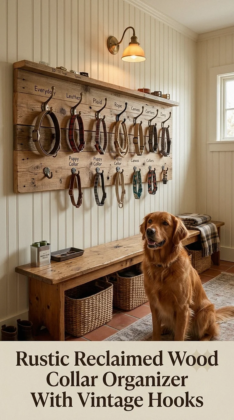 Rustic Reclaimed Wood Collar Organizer With Vintage Hooks