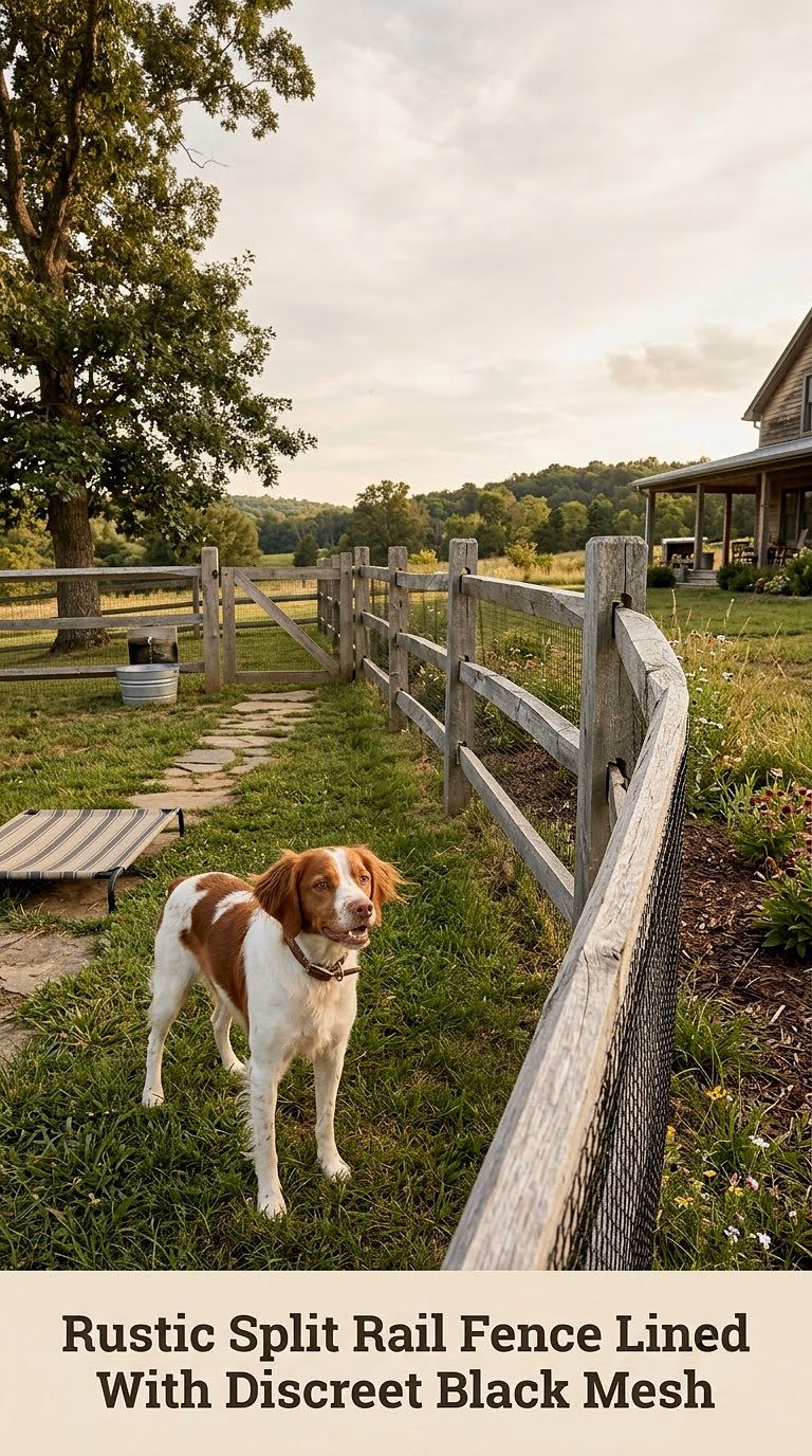 Rustic Split Rail Fence Lined With Discreet Black Mesh