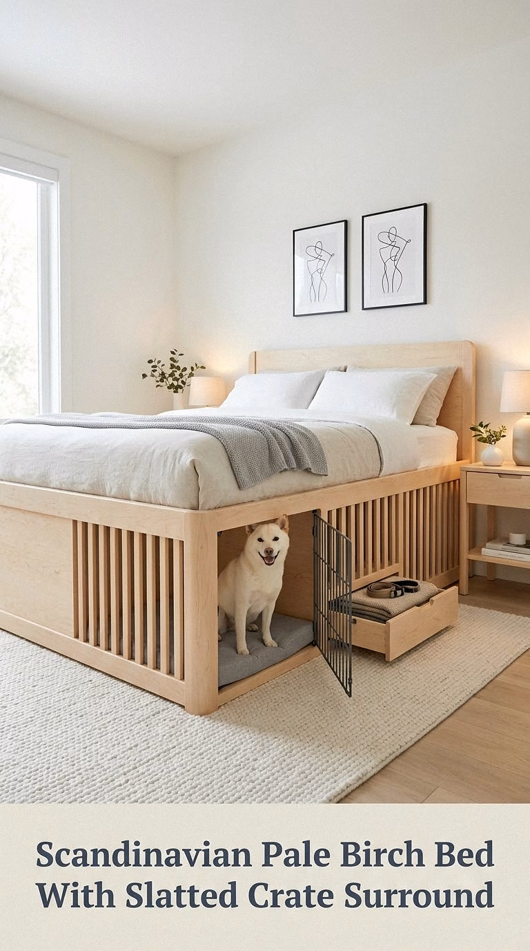 Scandinavian Pale Birch Bed With Slatted Crate Surround