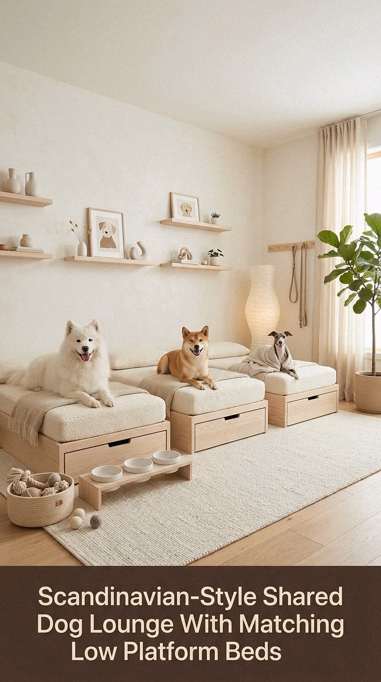 4. Scandinavian-Style Shared Dog Lounge With Matching Low Platform Beds