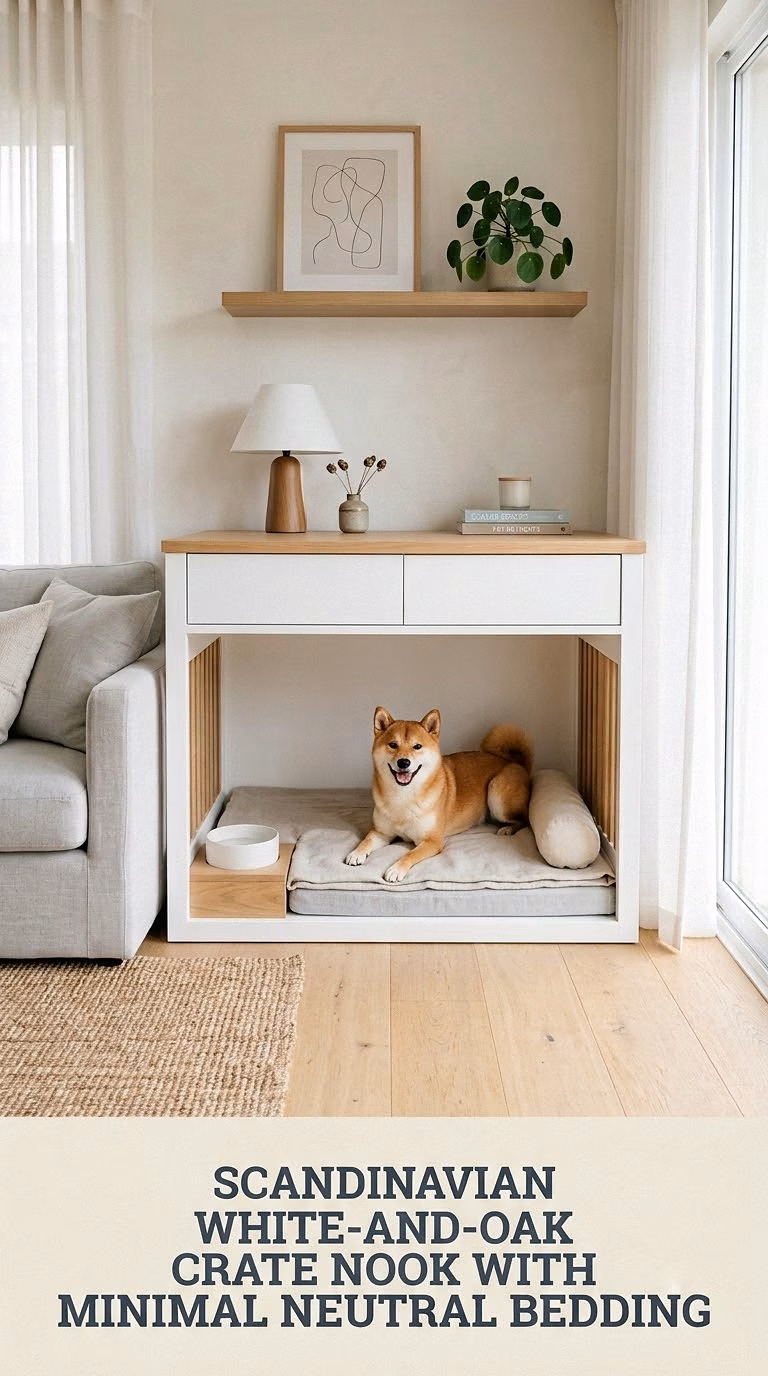 Scandinavian White-and-Oak Crate Nook With Minimal Neutral Bedding
