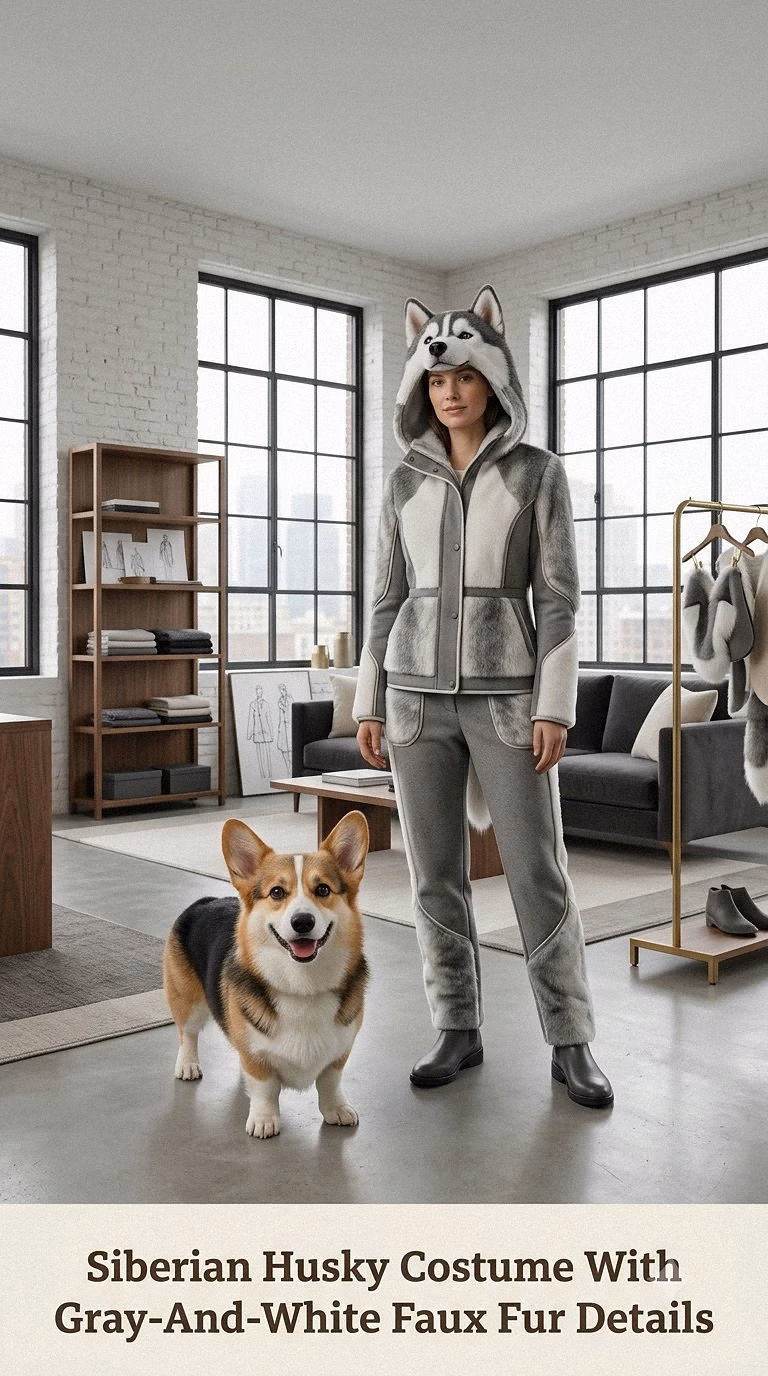 Siberian Husky Costume With Gray-And-White Faux Fur Details