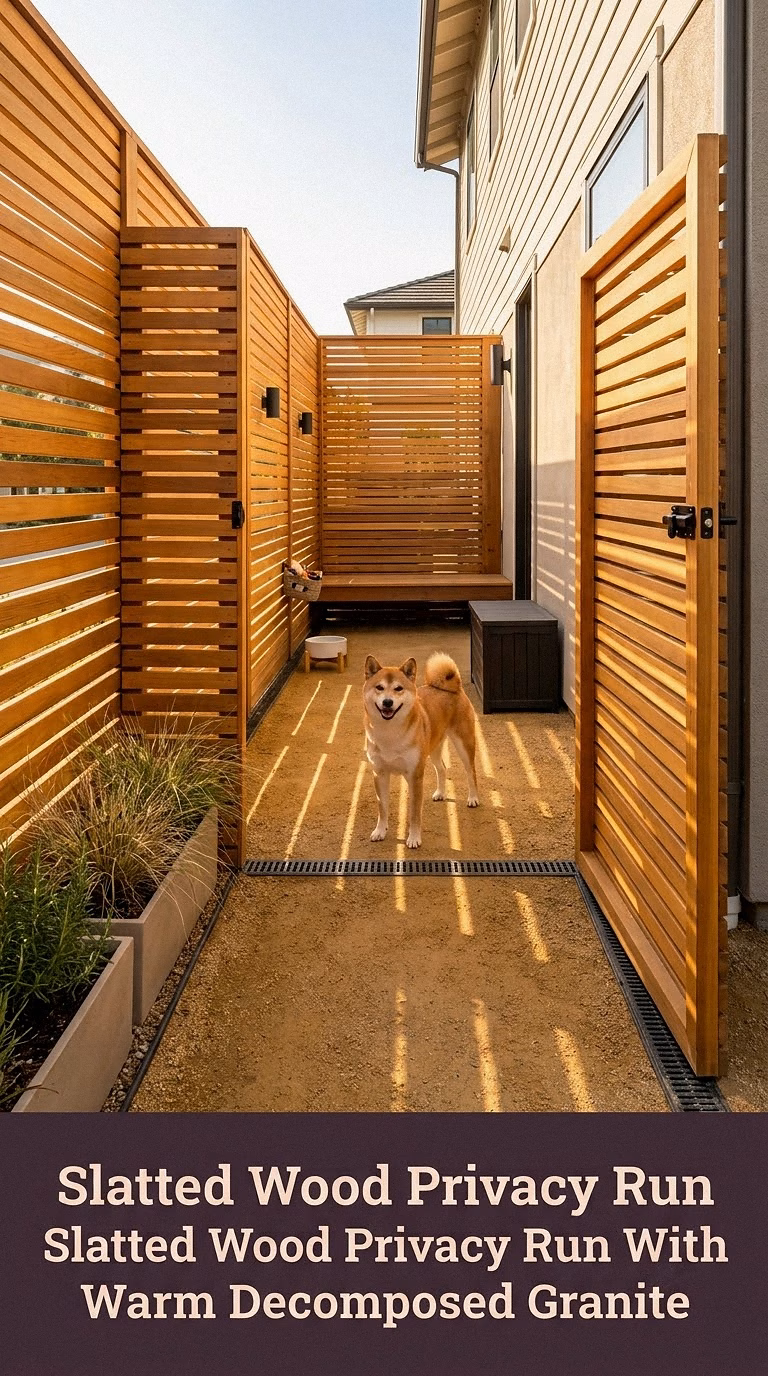 Slatted Wood Privacy Run With Warm Decomposed Granite