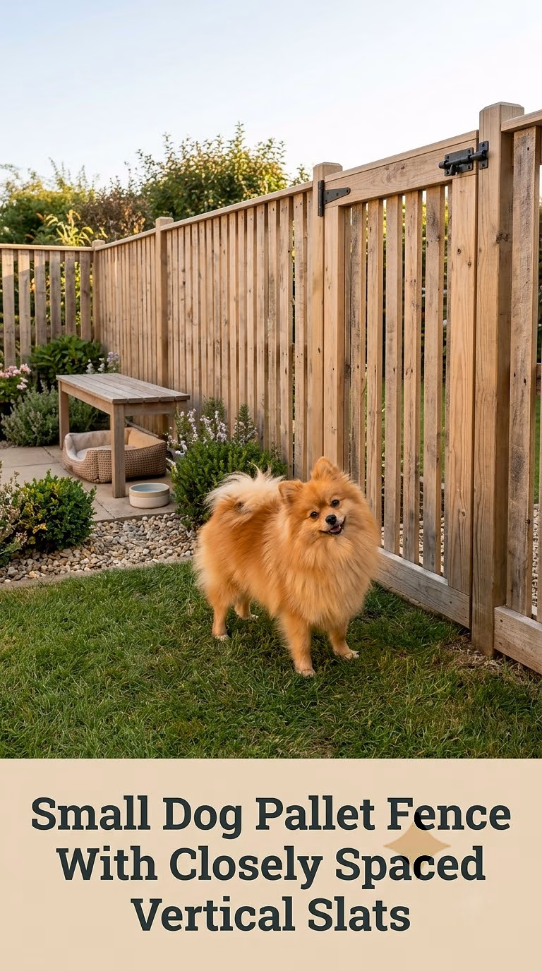 Small Dog Pallet Fence With Closely Spaced Vertical Slats