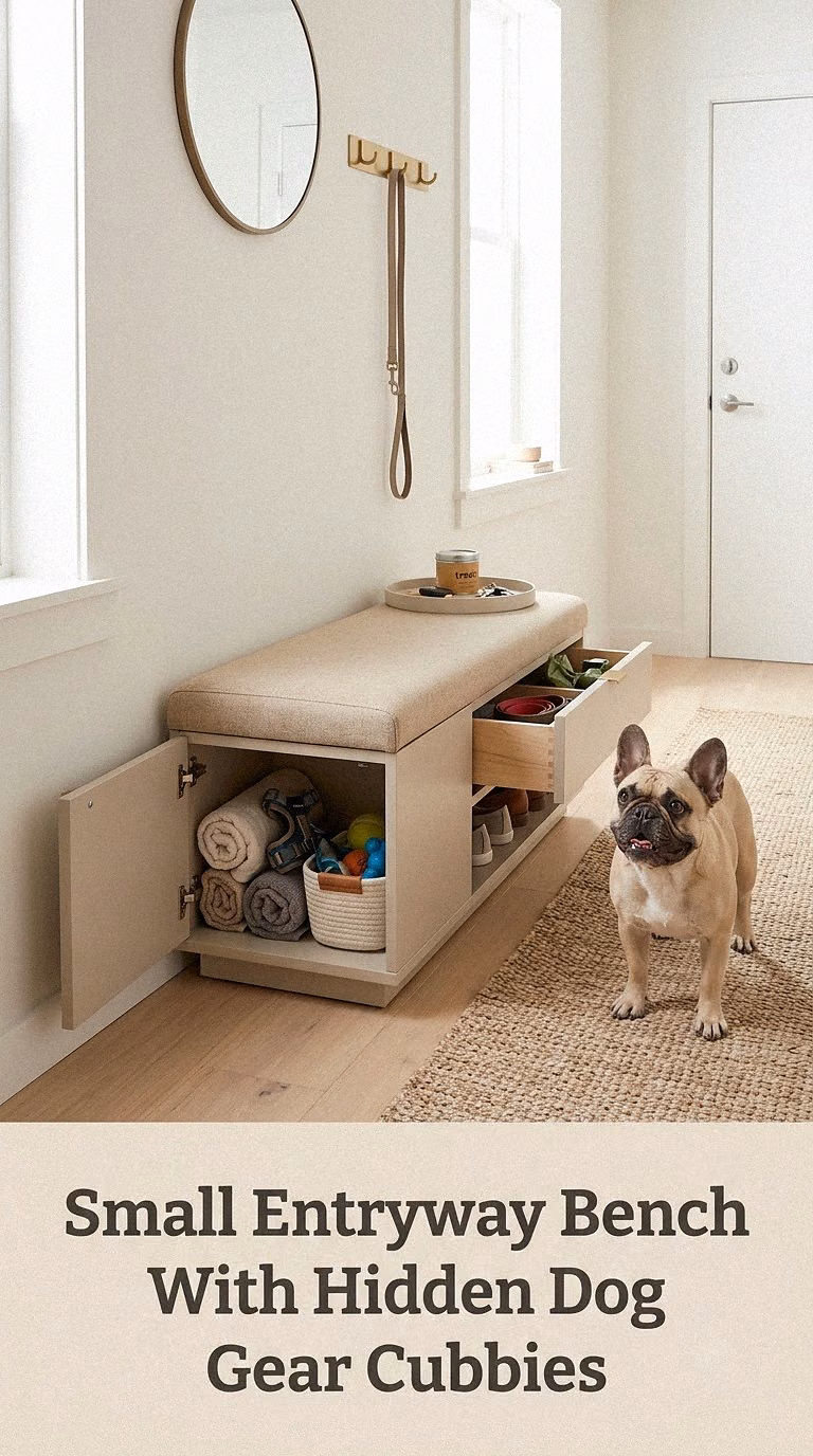 Small Entryway Bench With Hidden Dog Gear Cubbies