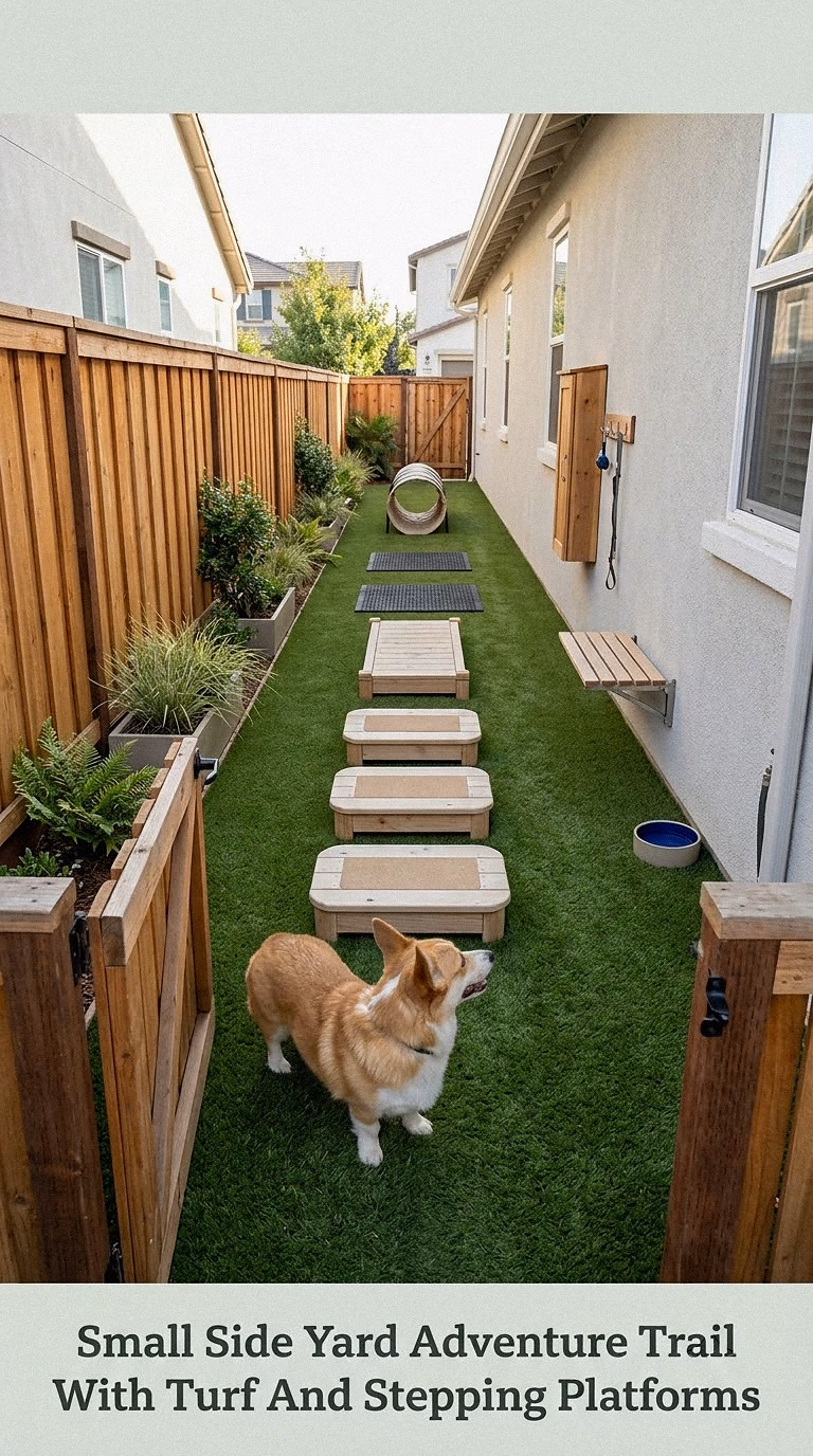 Small Side Yard Adventure Trail With Turf And Stepping Platforms