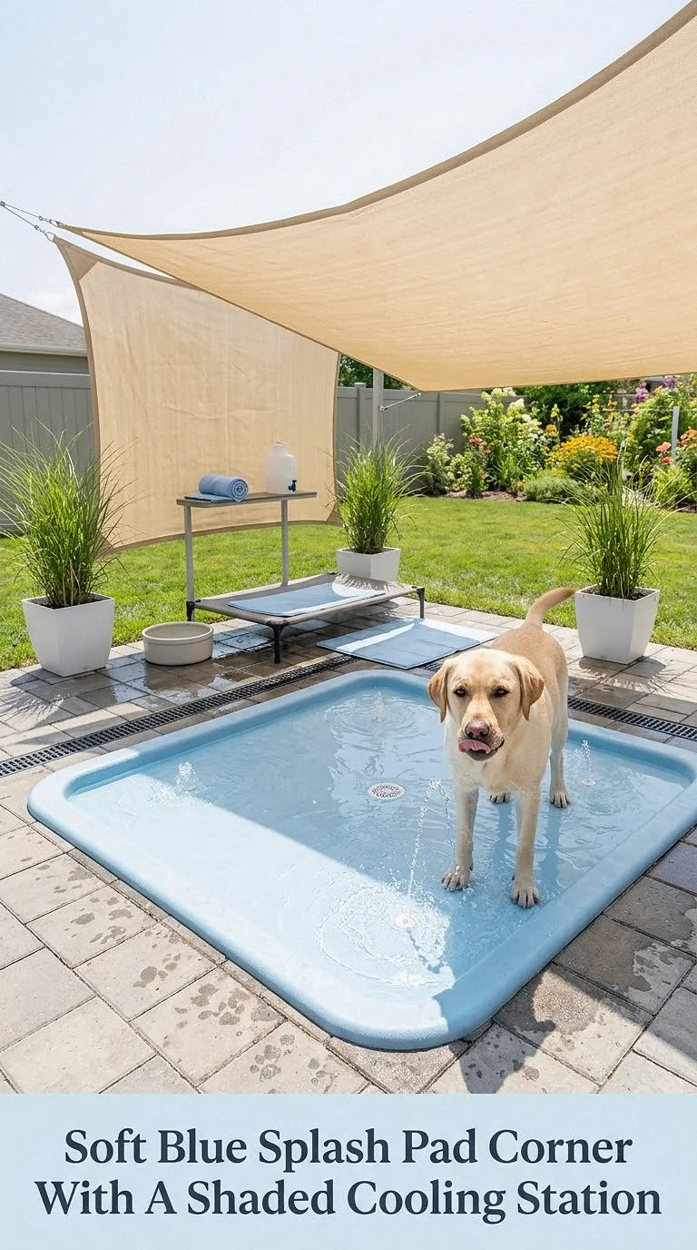 Soft Blue Splash Pad Corner With A Shaded Cooling Station