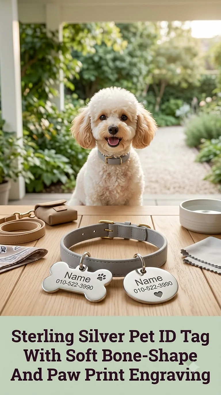 Sterling Silver Pet ID Tag With Soft Bone-Shape And Paw Print Engraving