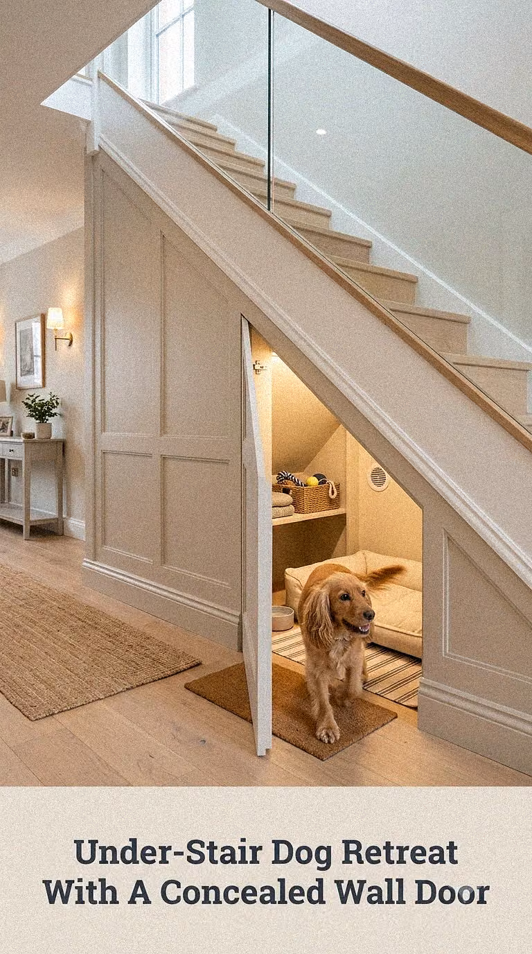 Under-Stair Dog Retreat With A Concealed Wall Door