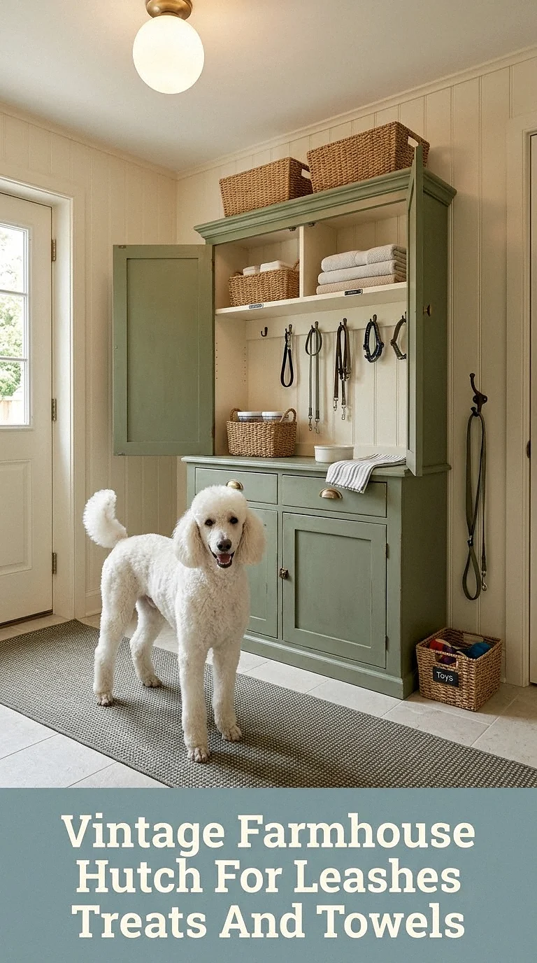 Vintage Farmhouse Hutch For Leashes Treats And Towels
