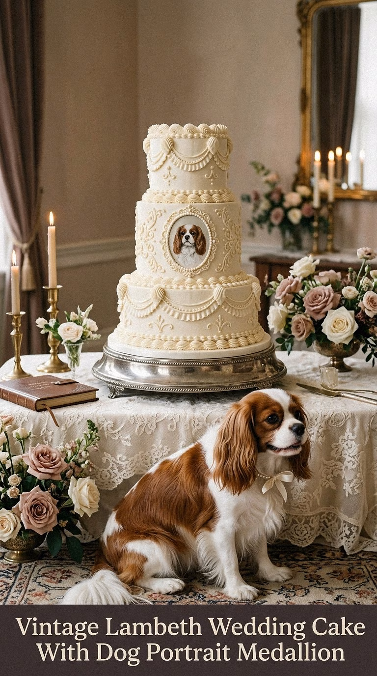 Vintage Lambeth Wedding Cake With Dog Portrait Medallion