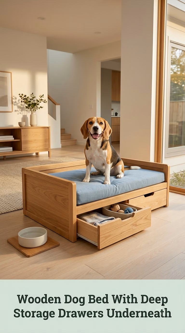 Wooden Dog Bed With Deep Storage Drawers Underneath