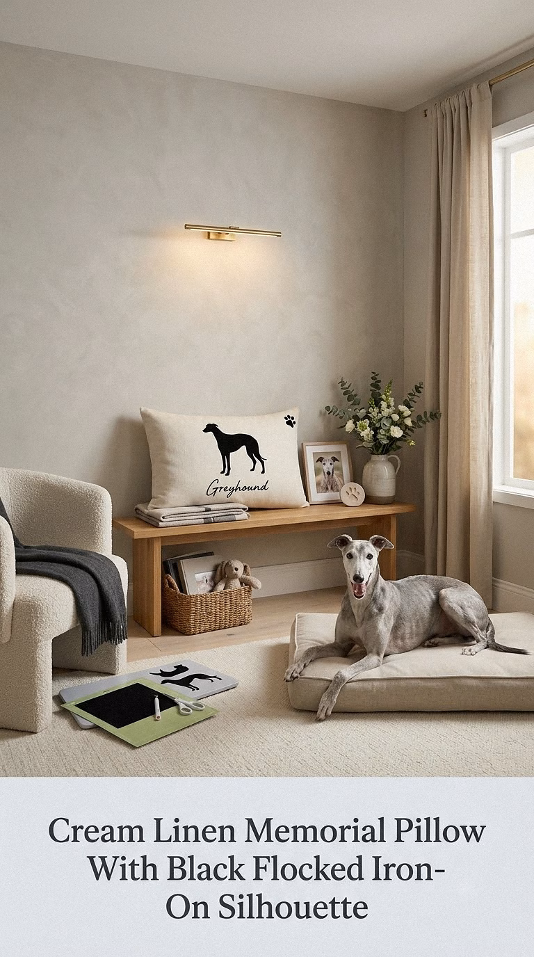5. Cream Linen Memorial Pillow With Black Flocked Iron-On Silhouette