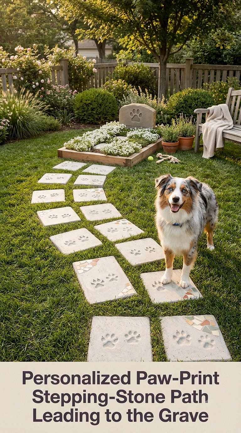 5. Personalized Paw-Print Stepping-Stone Path Leading to the Grave