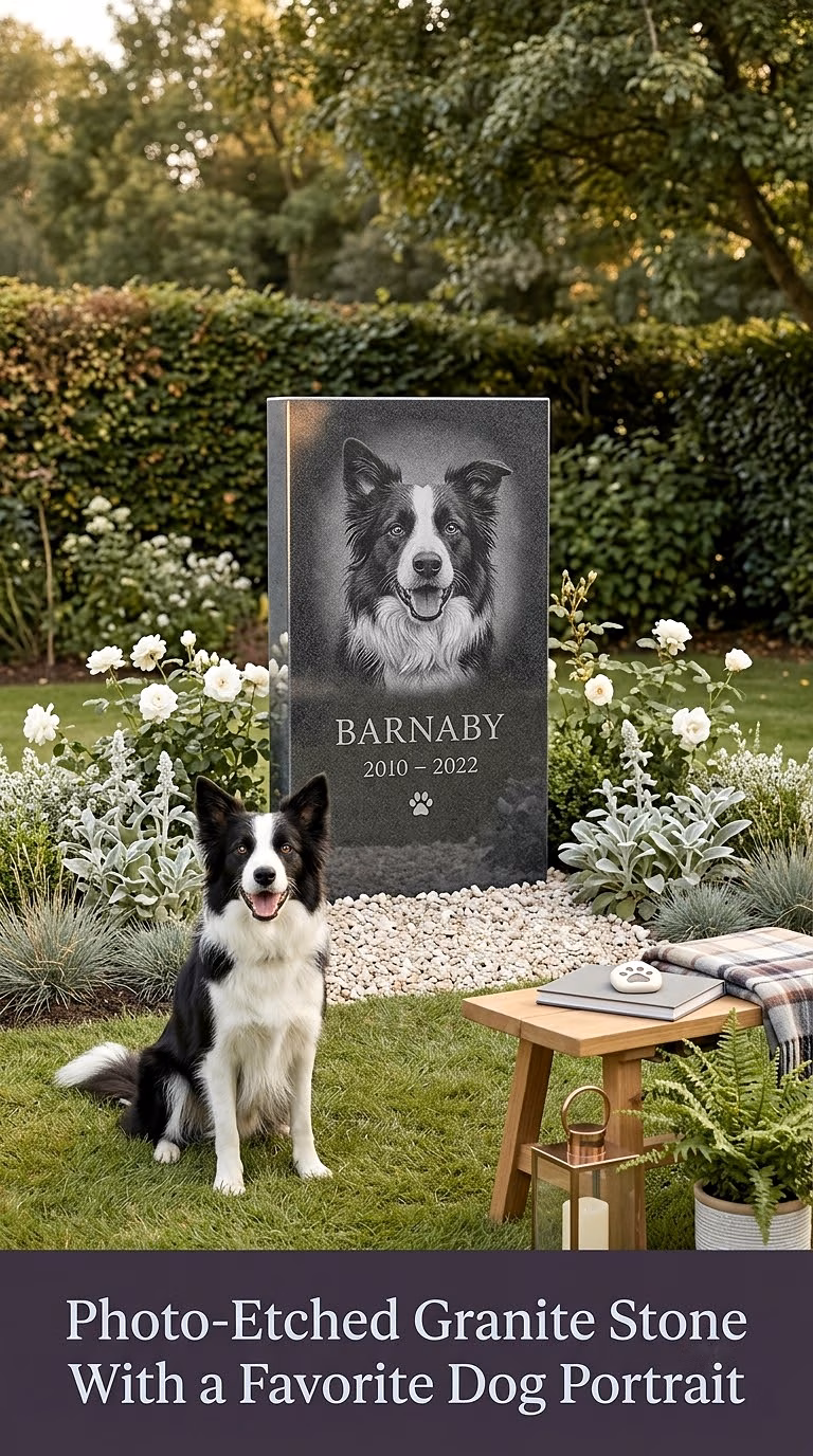 5. Photo-Etched Granite Stone With a Favorite Dog Portrait