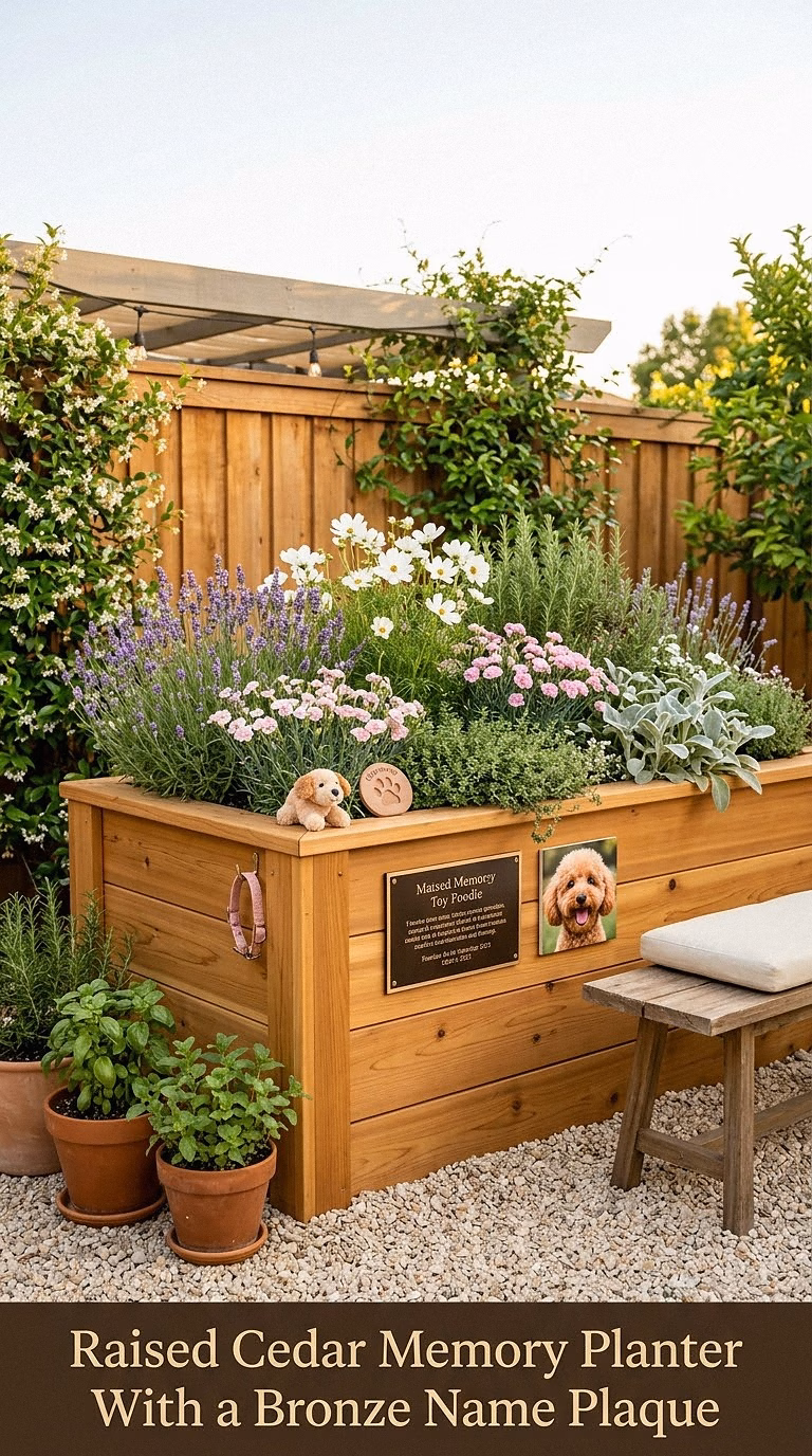 5. Raised Cedar Memory Planter With a Bronze Name Plaque